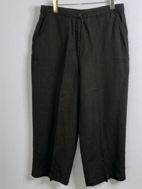 NWT Eileen Fisher Heavy Linen New Cropped Pants w/ Pockets Sz L Tapered Green